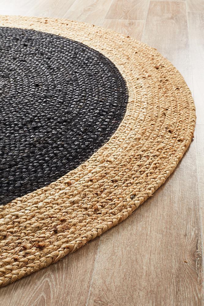 Larnia Contemporary Handmade Round Black Rug