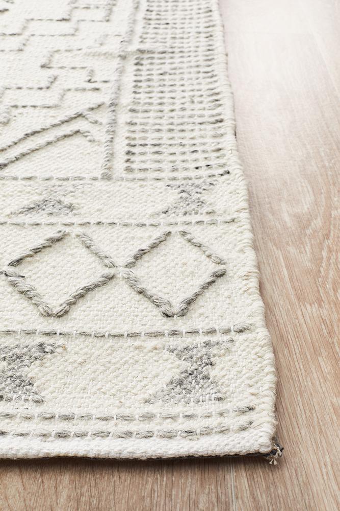 Knots Pure Wool Flat Woven Ivory Floor Rug