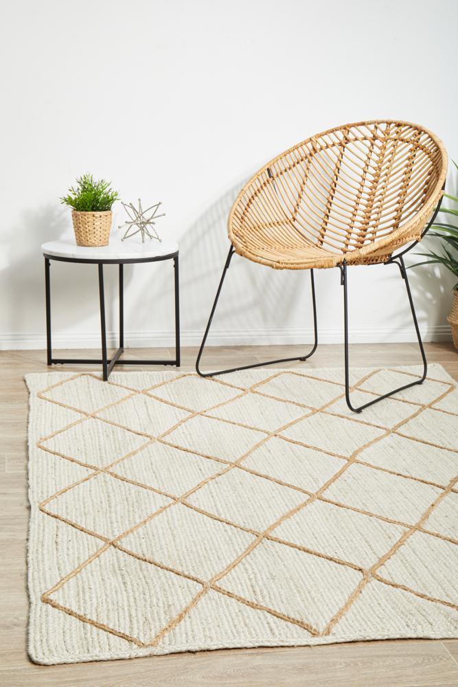 Knots Noosa White Hampton Style Quality Jute Floor rug