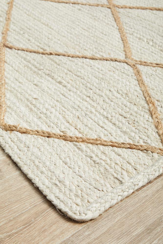 Knots Noosa White Hampton Style Quality Jute Floor rug