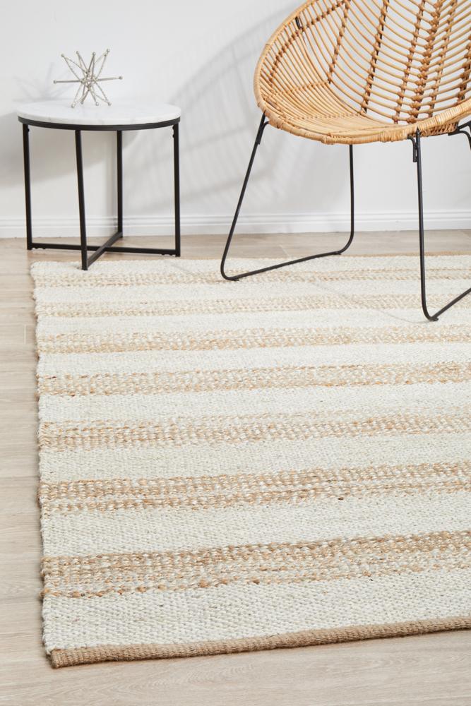 Knots Noosa Natural White Striped Floor Rug