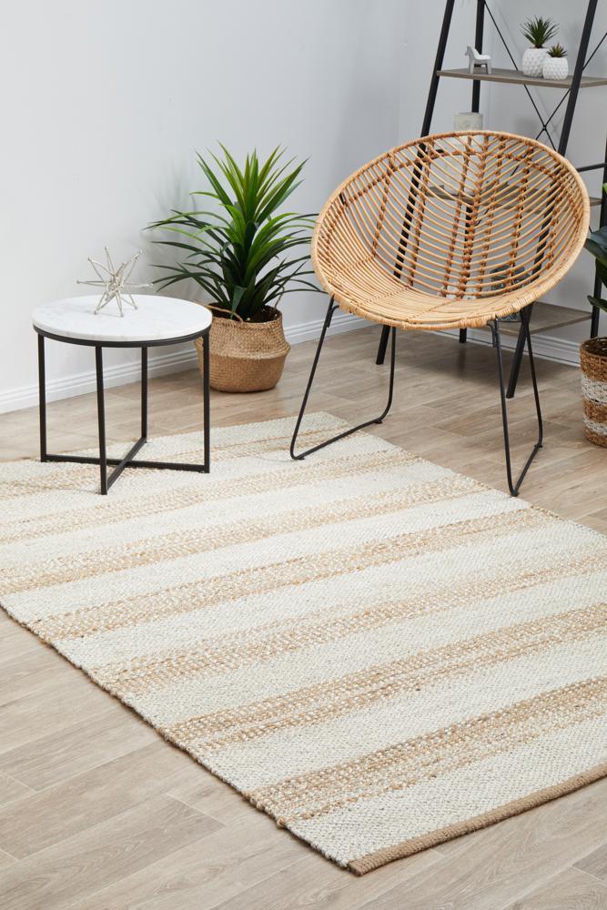 Knots Noosa Natural White Striped Floor Rug