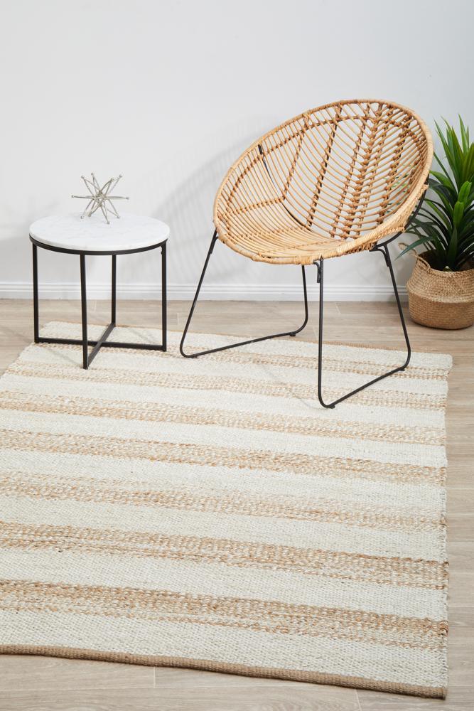 Knots Noosa Natural White Striped Floor Rug