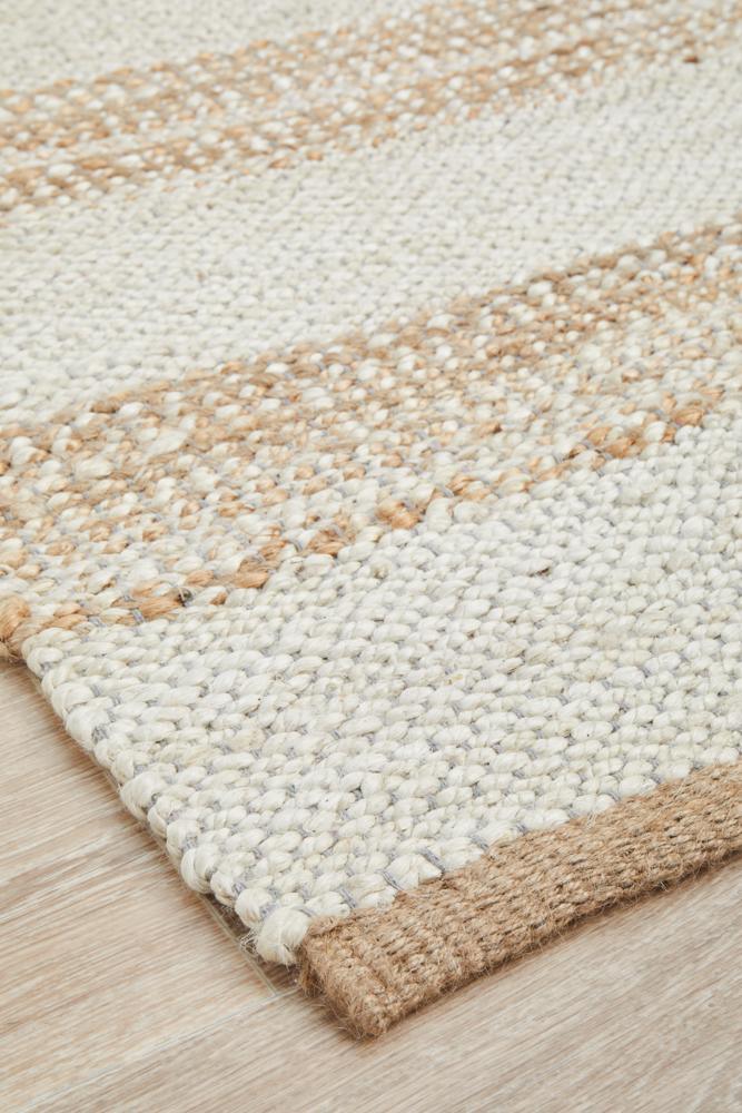 Knots Noosa Natural White Striped Floor Rug