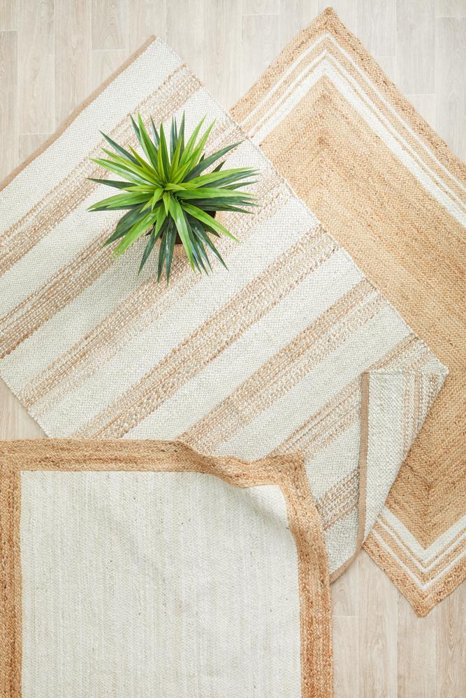 Knots Noosa Natural White Striped Floor Rug