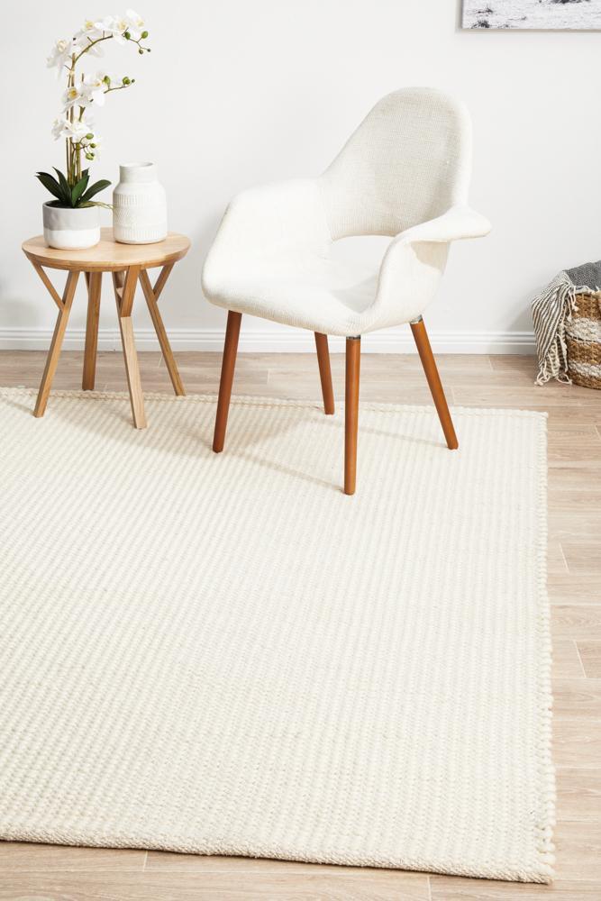 White Felted Wool Floor Rug