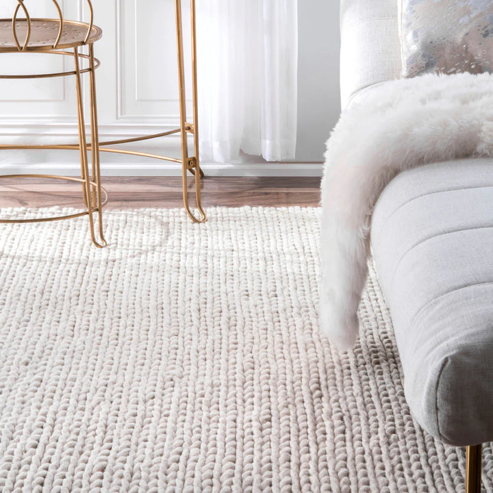 Braided Pure wool Ivory floor rug