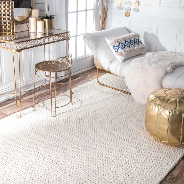 Braided Pure wool Ivory floor rug