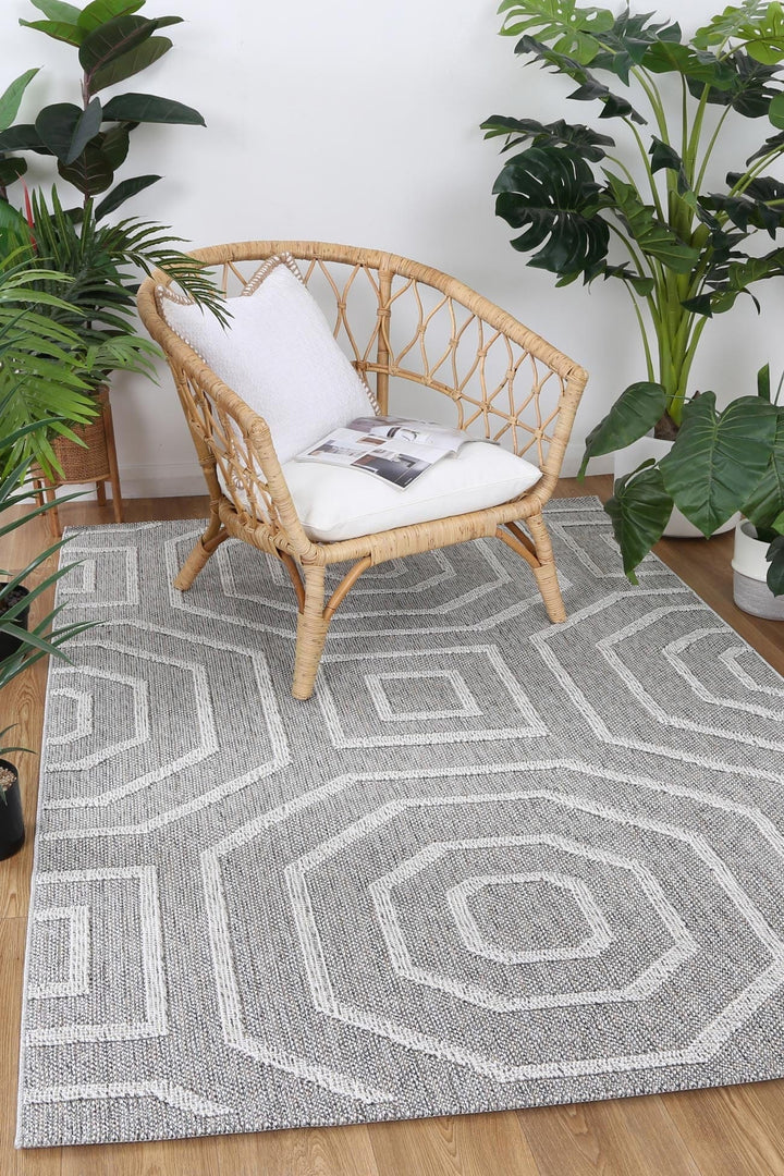 Knots Devesi Grey Geometric Flatweave Rug