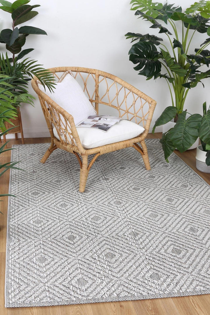 Knots Fugui Grey Geometric Flatweave Rug